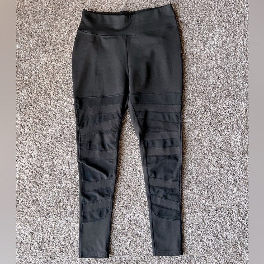 Black stretch leggings with semi sheer panels